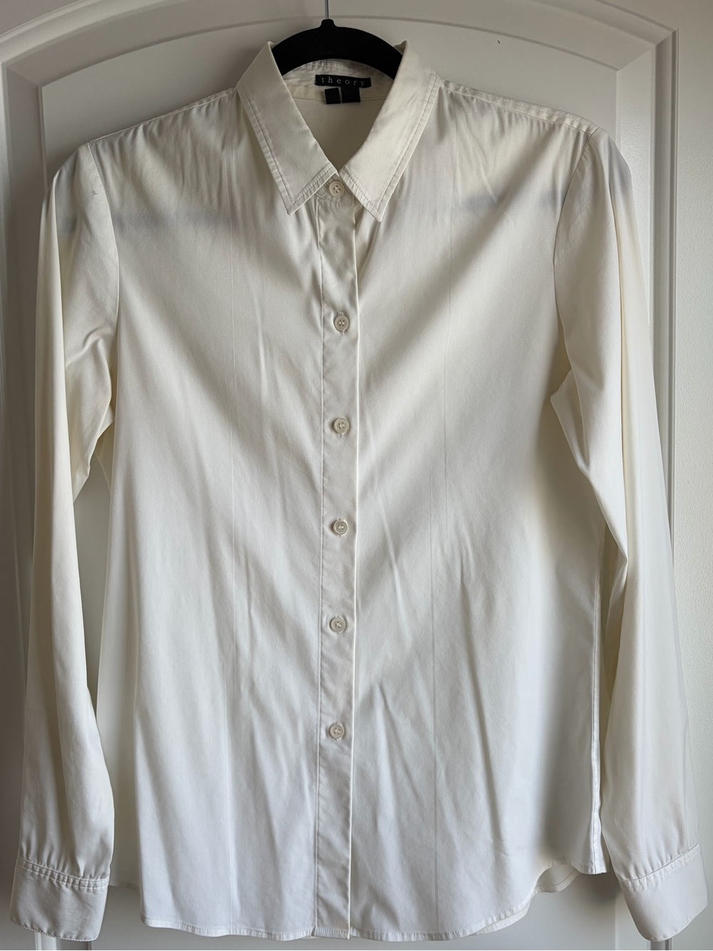 Theory Larissa 2 Off White Stretch Cotton Button Down Shirt Blouse Size Small